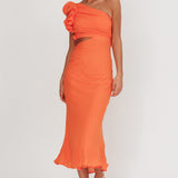 Deanna One-Shoulder Ruffle Maxi Dress Orange