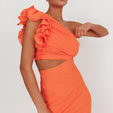 Deanna One-Shoulder Ruffle Maxi Dress Orange