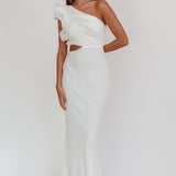 Deanna One-Shoulder Ruffle Maxi Dress White