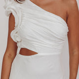 Deanna One-Shoulder Ruffle Maxi Dress White