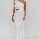 Deanna One-Shoulder Ruffle Maxi Dress White