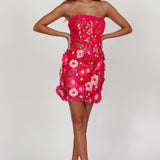 Flora Day Strapless Floral Embellished Mini Dress Fuchsia