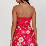 Flora Day Strapless Floral Embellished Mini Dress Fuchsia