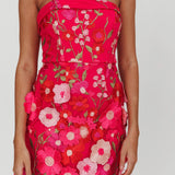 Flora Day Strapless Floral Embellished Mini Dress Fuchsia