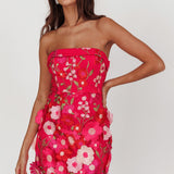 Flora Day Strapless Floral Embellished Mini Dress Fuchsia