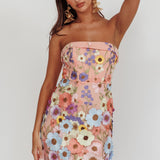 Flora Day Strapless Floral Embellished Mini Dress Pale Pink