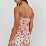 Flora Day Strapless Floral Embellished Mini Dress Pale Pink
