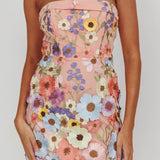 Flora Day Strapless Floral Embellished Mini Dress Pale Pink