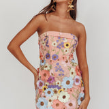Flora Day Strapless Floral Embellished Mini Dress Pale Pink
