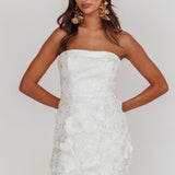 Flora Day Strapless Floral Embellished Mini Dress White