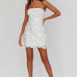 Flora Day Strapless Floral Embellished Mini Dress White