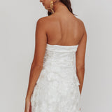 Flora Day Strapless Floral Embellished Mini Dress White