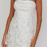 Flora Day Strapless Floral Embellished Mini Dress White