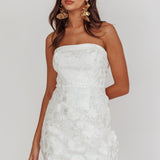 Flora Day Strapless Floral Embellished Mini Dress White