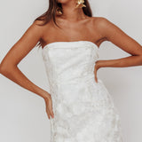 Flora Day Strapless Floral Embellished Mini Dress White