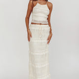 Helios Shirred Sequin Maxi Skirt Beige
