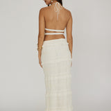 Helios Shirred Sequin Maxi Skirt Beige