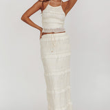 Helios Shirred Sequin Maxi Skirt Beige
