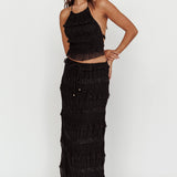 Helios Shirred Sequin Maxi Skirt Black