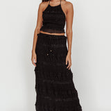 Helios Shirred Sequin Maxi Skirt Black