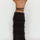Helios Shirred Sequin Maxi Skirt Black
