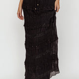 Helios Shirred Sequin Maxi Skirt Black