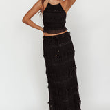 Helios Shirred Sequin Maxi Skirt Black