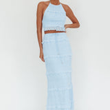 Helios Shirred Sequin Maxi Skirt Blue