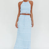 Helios Shirred Sequin Maxi Skirt Blue