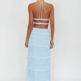 Helios Shirred Sequin Maxi Skirt Blue