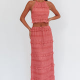 Helios Shirred Sequin Maxi Skirt Rose
