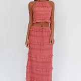 Helios Shirred Sequin Maxi Skirt Rose