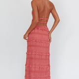 Helios Shirred Sequin Maxi Skirt Rose