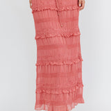 Helios Shirred Sequin Maxi Skirt Rose