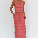 Helios Shirred Sequin Maxi Skirt Rose