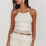 Helios Halterneck Shirred Sequin Top Beige