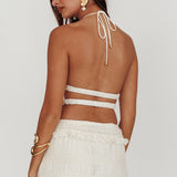Helios Halterneck Shirred Sequin Top Beige