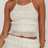 Helios Halterneck Shirred Sequin Top Beige