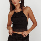 Helios Halterneck Shirred Sequin Top Black