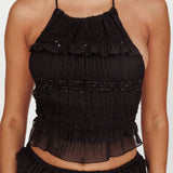 Helios Halterneck Shirred Sequin Top Black