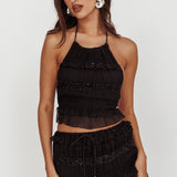 Helios Halterneck Shirred Sequin Top Black