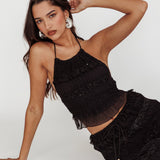 Helios Halterneck Shirred Sequin Top Black