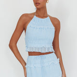Helios Halterneck Shirred Sequin Top Blue