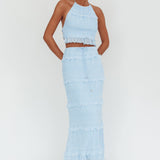 Helios Halterneck Shirred Sequin Top Blue