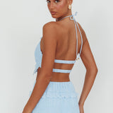 Helios Halterneck Shirred Sequin Top Blue