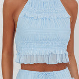 Helios Halterneck Shirred Sequin Top Blue