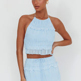 Helios Halterneck Shirred Sequin Top Blue