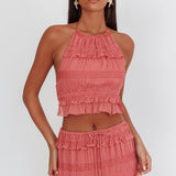 Helios Halterneck Shirred Sequin Top Rose