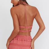 Helios Halterneck Shirred Sequin Top Rose