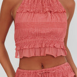 Helios Halterneck Shirred Sequin Top Rose